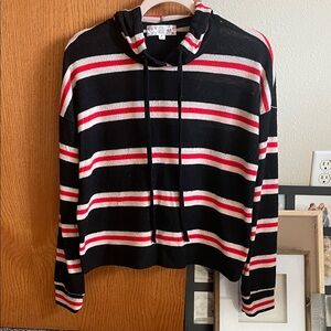 Pink Rose Black and Red Striped Cowl Neck Sweater